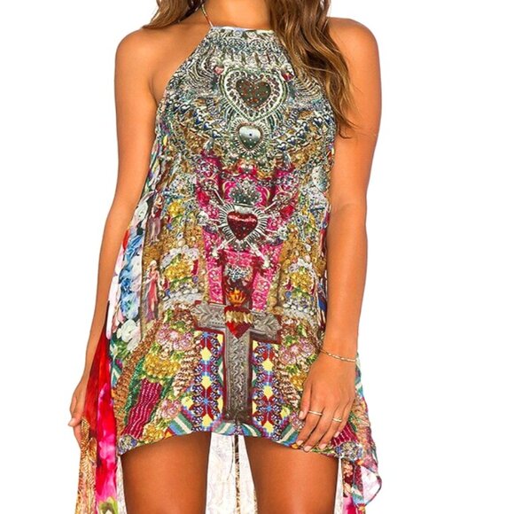 Camilla Sheer Overlay Dress, High-Low Maxi Dress, Multicolor Statement Piece - Picture 1 of 8